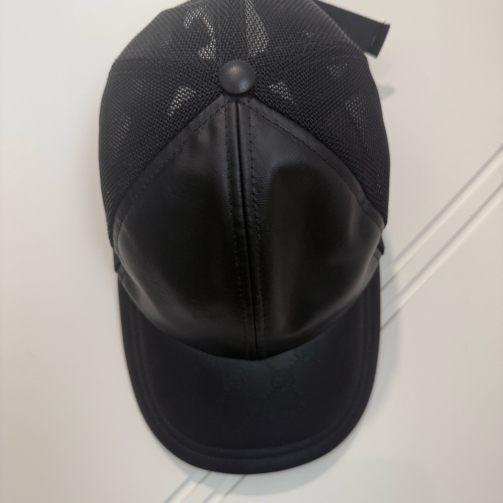 Gucci Black Leather and Mesh Baseball Cap